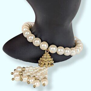 (2/$20) White Faux Pearl Tassel Bracelet